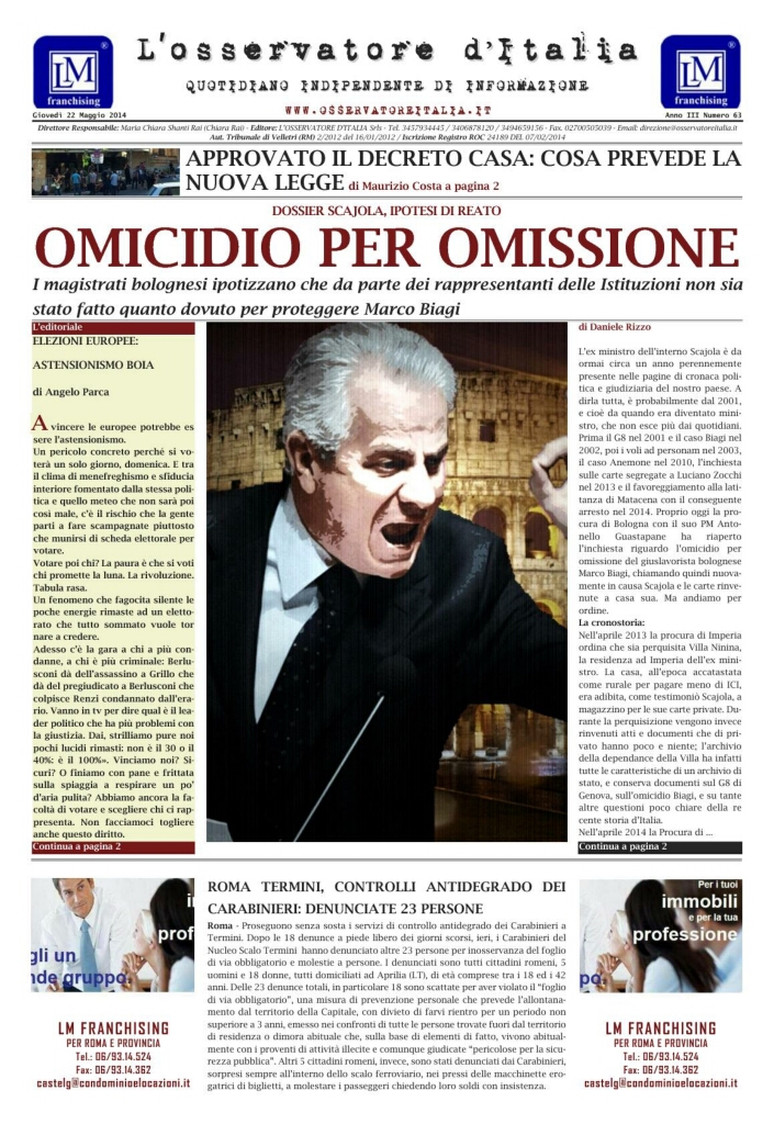L'osservatore d'Italia edizione del 22 Maggio 2014